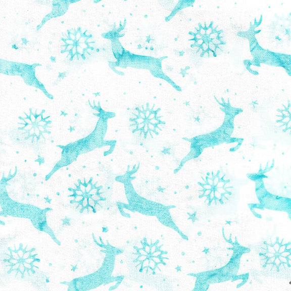 Reindeers White Blue Batik Fabric | Island Batik