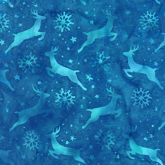 Reindeers Blue Batik Fabric | Island Batik