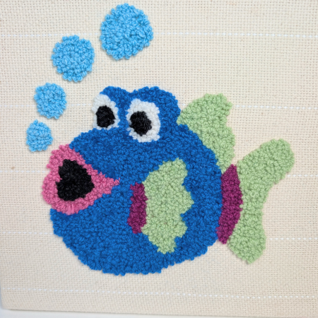 Bubble Fish Punch Needle Kit or Pattern – Pre-Stretched Fabric, DK Yarns, Optional Tool Set