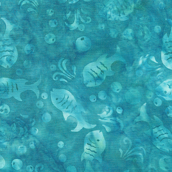 Fish Light Blue Batik Fabric | Island Batik