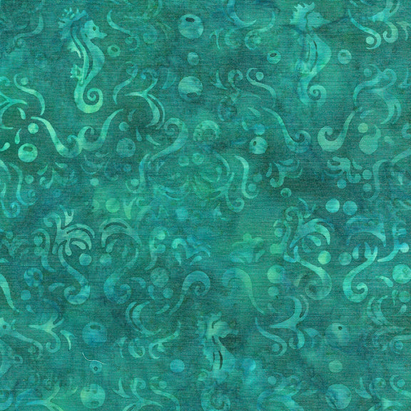 Seahorse Medallion Dark Teal Batik Fabric | Island Batik
