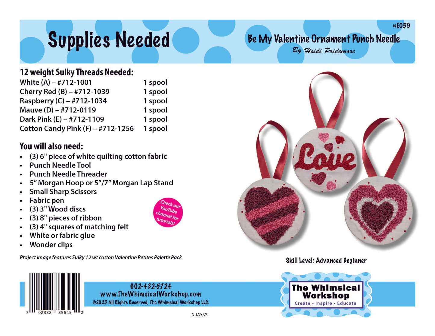 Be My Valentine Punch Needle 12 wt Thread Pattern or Kit