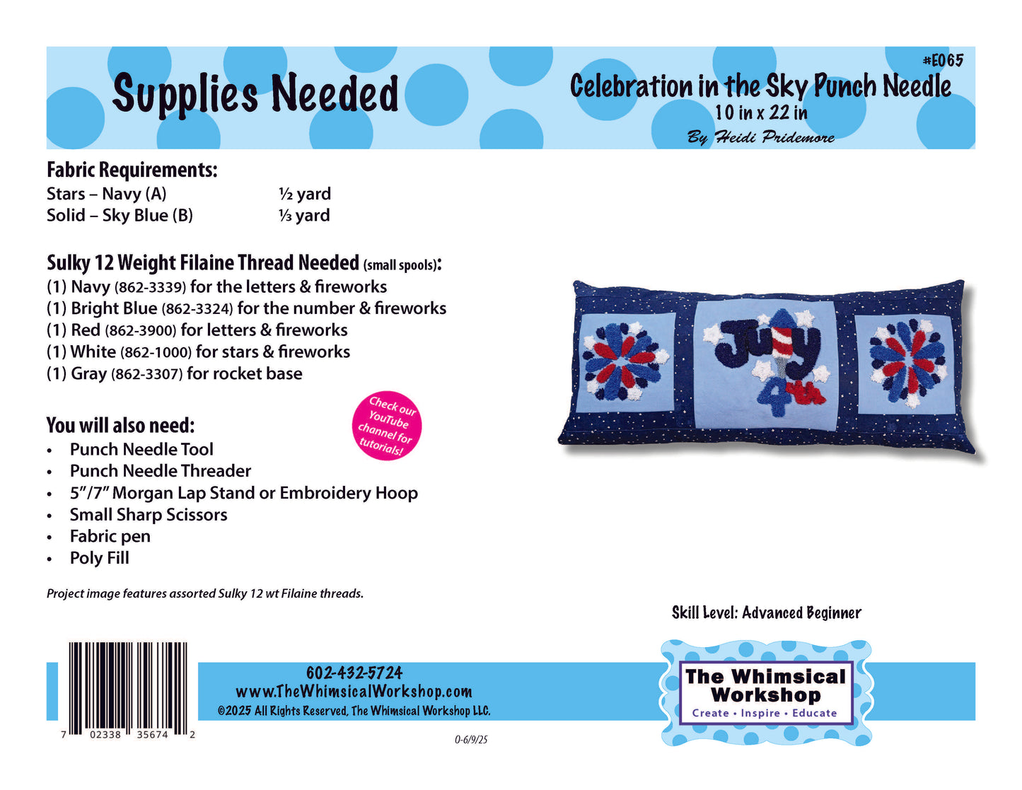 Celebration in the Sky Punch Needle 12 wt Thread Pattern and Optional Tool Set