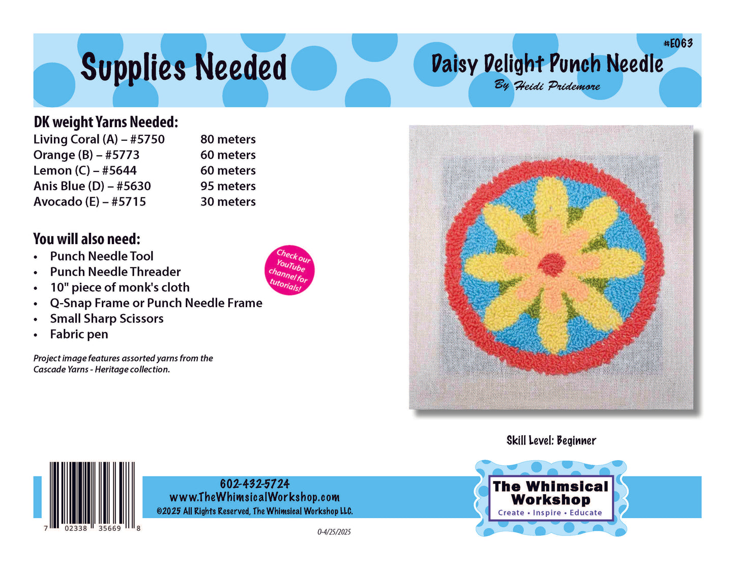 Daisy Delight Punch Needle Kit or Pattern – Floral Yarn Art with Tools Option