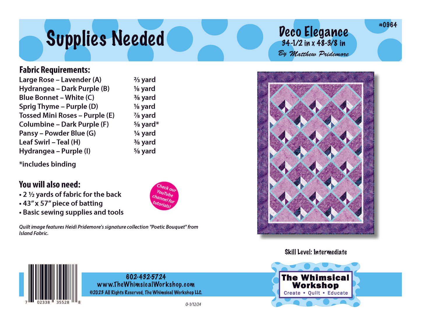 Deco Elegance Pieced Quilt Pattern | Fabric Kit