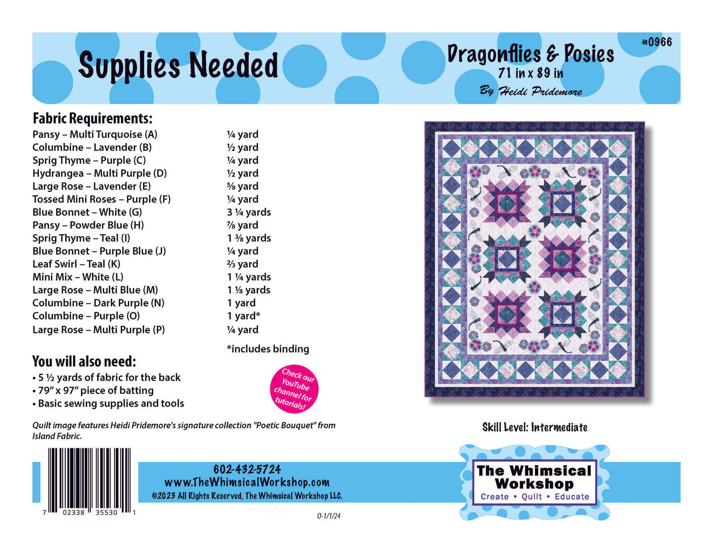 Dragonflies & Posies Pieced/Appliqued Quilt Pattern | Fabric Kit