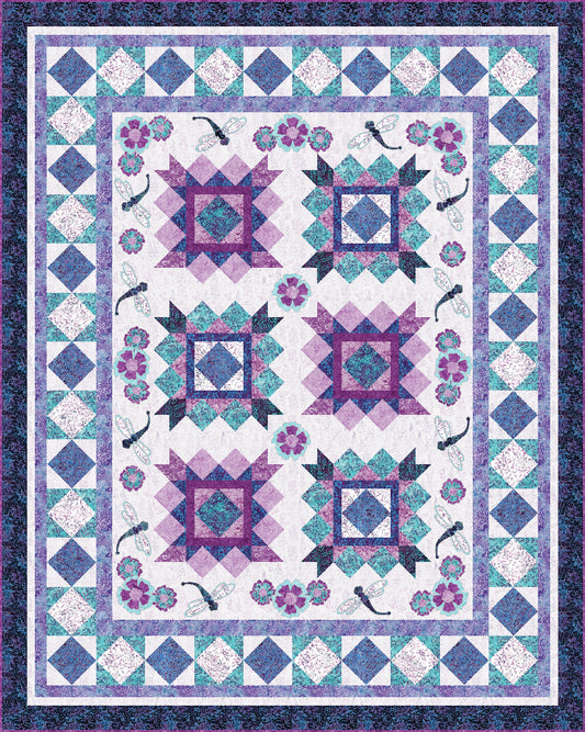 Dragonflies & Posies Pieced/Appliqued Quilt Pattern | Fabric Kit