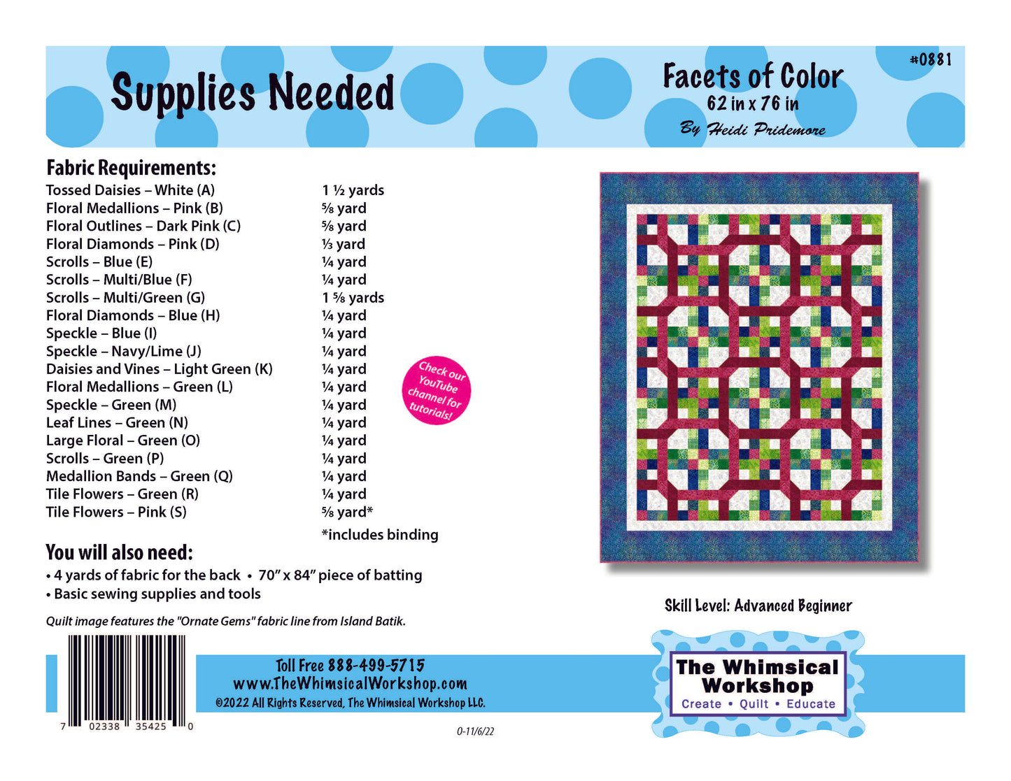 Facets of Color Quilt Pattern | Fabric Kit