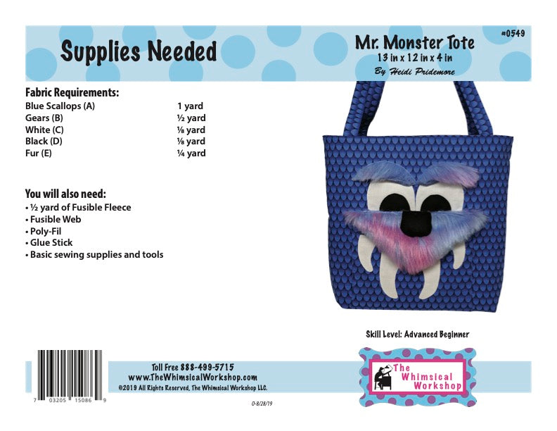 Mr. Monster Tote Quilt Pattern