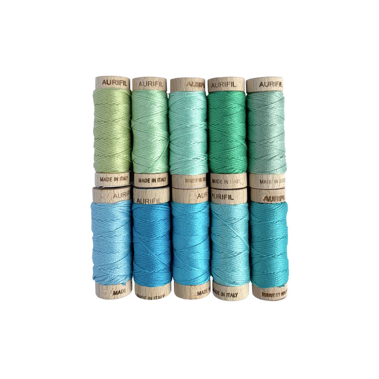 Seaside Blues by Susan Ache - Six Strand Embroidery Floss Aurifil Thread Set
