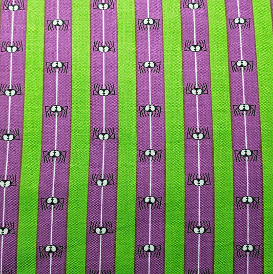 Spider Stripe Purple Green Cotton Fabric | Benartex