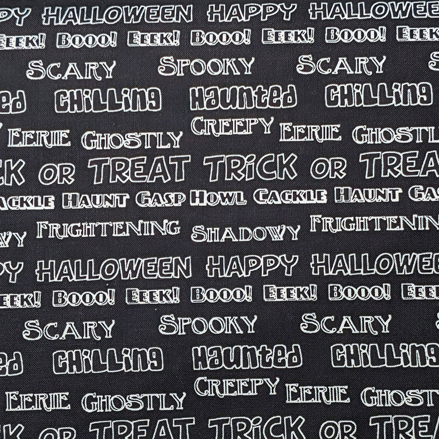 Spooky Words Black Cotton Fabric | Benartex