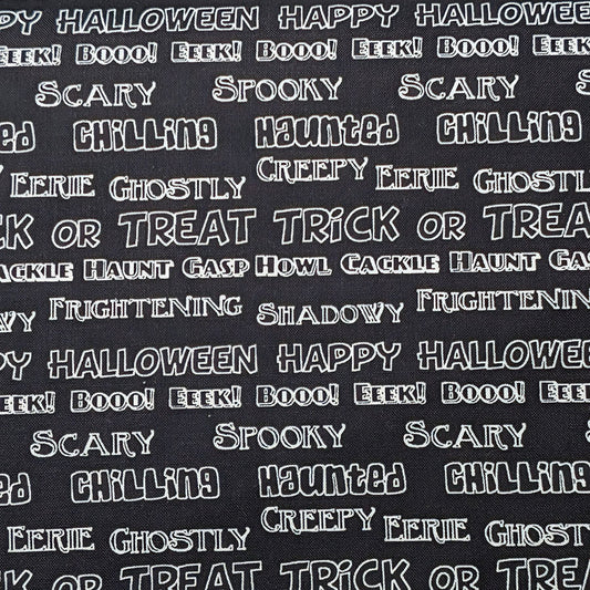 Spooky Words Black Cotton Fabric | Benartex