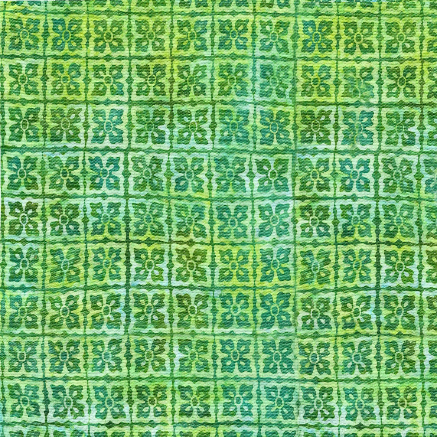 Ornate Gems - Tile Flowers - Green| 100% Cotton Island Batik Fabric
