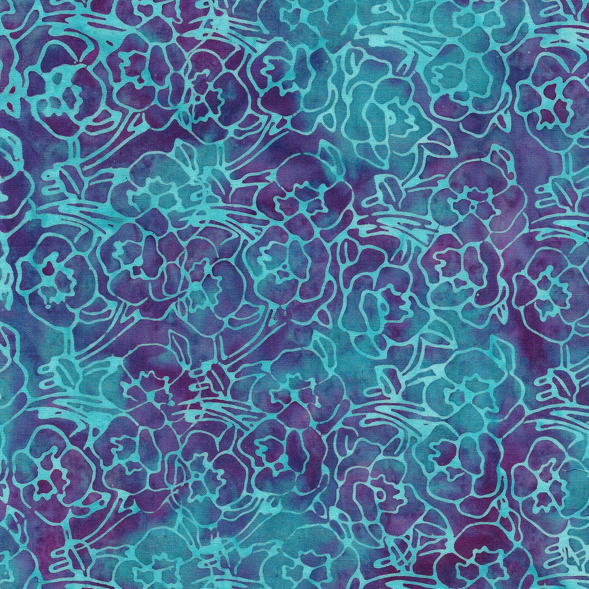 Line Art Floral Purple Blue Batik Fabric | Island Batik