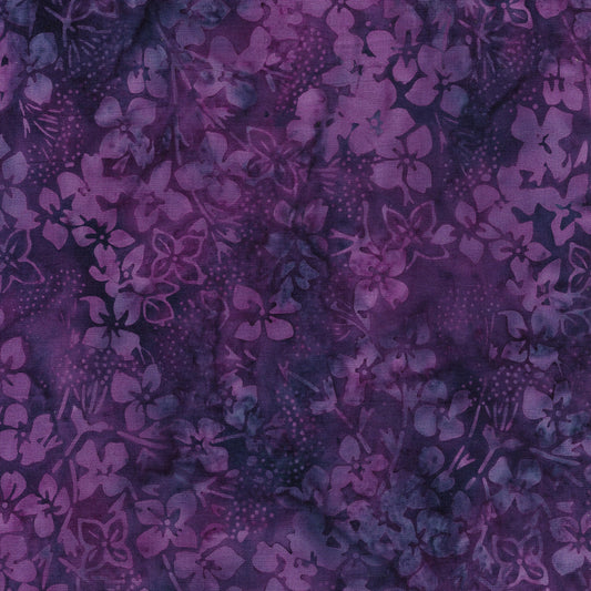 Tossed Flowers Dark Purple Batik Fabric | Island Batik
