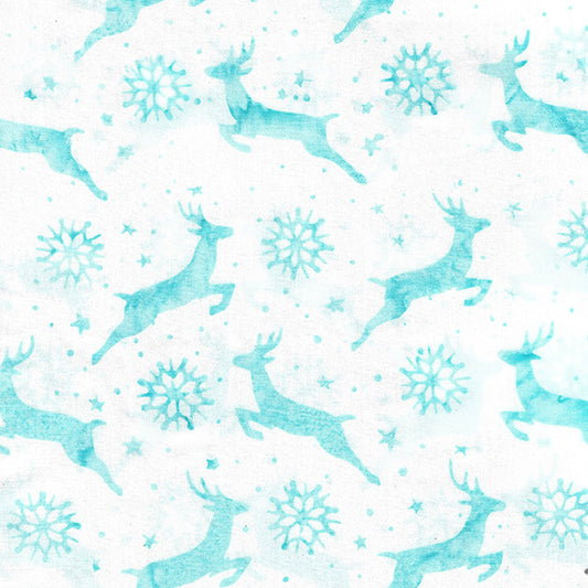 Reindeers White Blue Batik Fabric | Island Batik