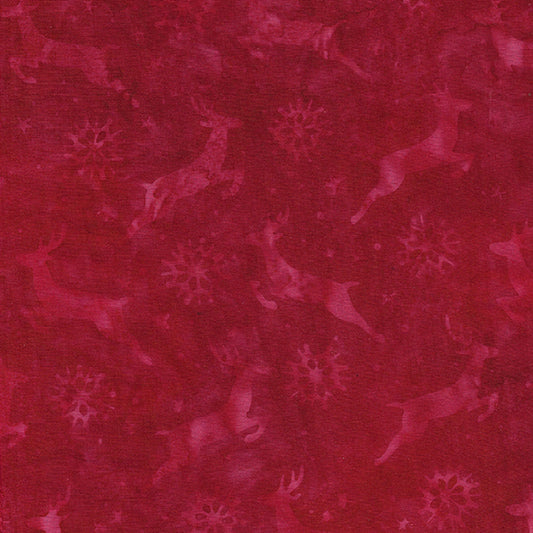 Reindeers Red Batik Fabric | Island Batik
