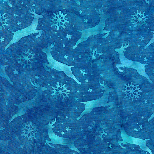 Reindeers Blue Batik Fabric | Island Batik