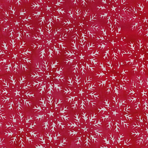 Packed Snowflakes Red Batik Fabric | Island Batik