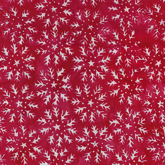 Packed Snowflakes Red Batik Fabric | Island Batik