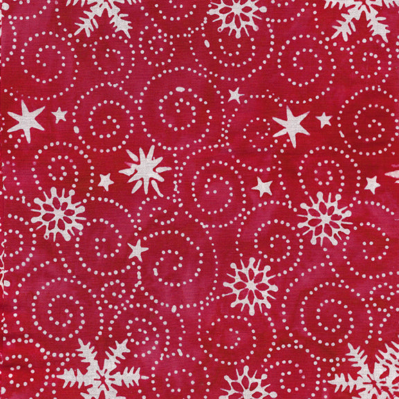 Snowflakes Red Batik Fabric | Island Batik