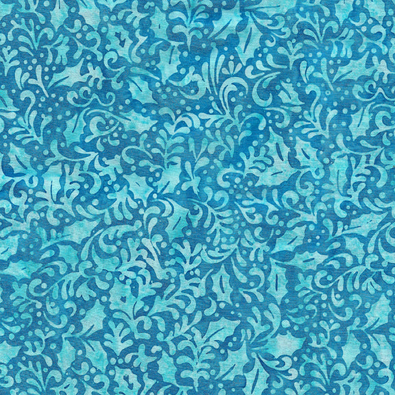 Holly Leaves Blue Batik Fabric | Island Batik
