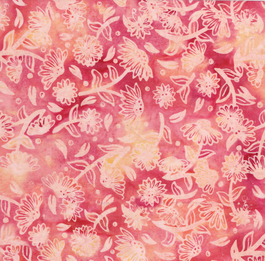 Tossed Daisies Coral Batik Fabric | Island Batik