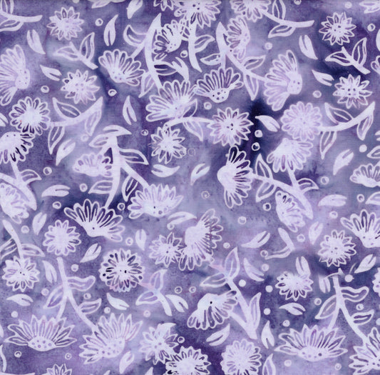 Tossed Daisies Violet Batik Fabric | Island Batik