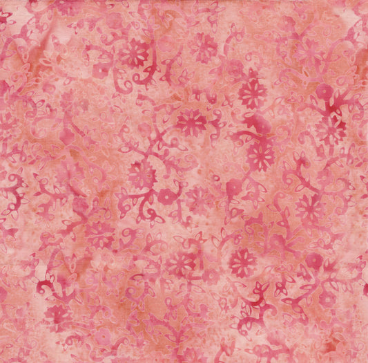 Daisy Swirl Coral Batik Fabric | Island Batik
