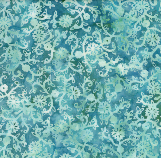 Daisy Swirl Blue Batik Fabric | Island Batik