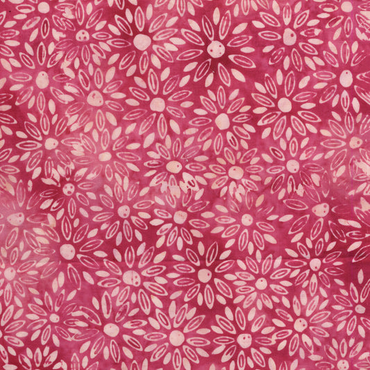 Packed Daisies Bright Pink Batik Fabric | Island Batik