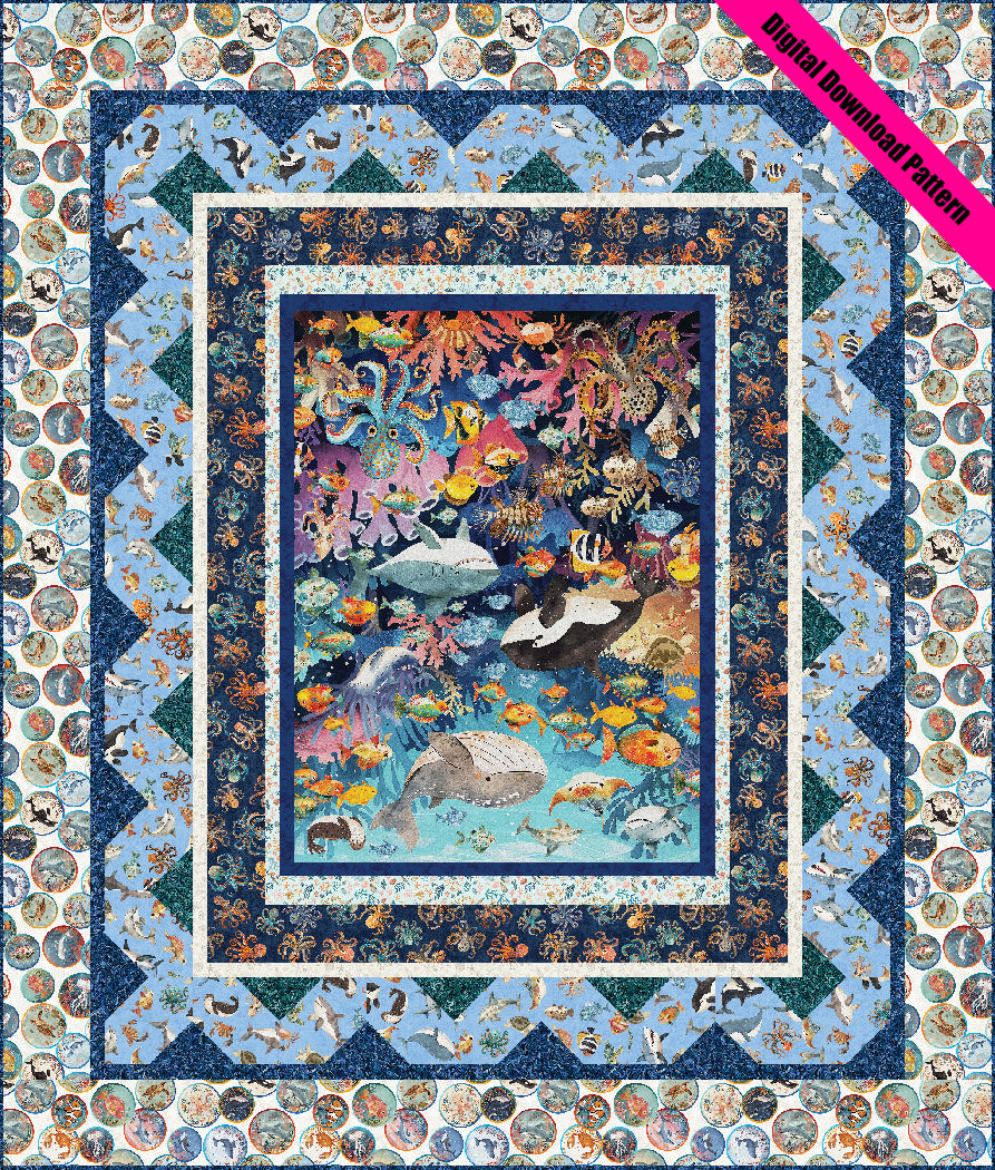 Aquatic Adventure Pieced Quilt Pattern with 36" Panel