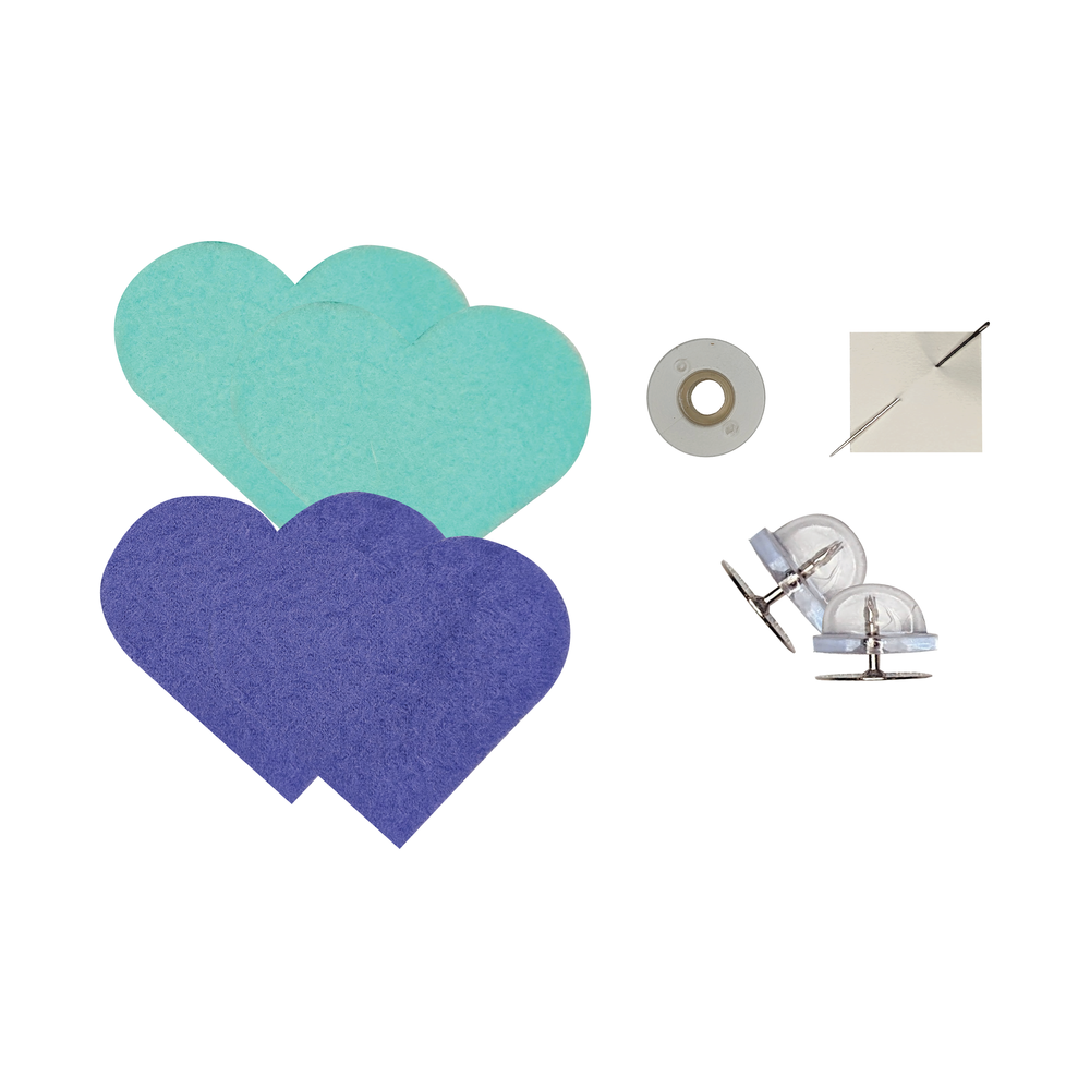 Candy Hearts Felt Pin Sewing kits - Green & Purple