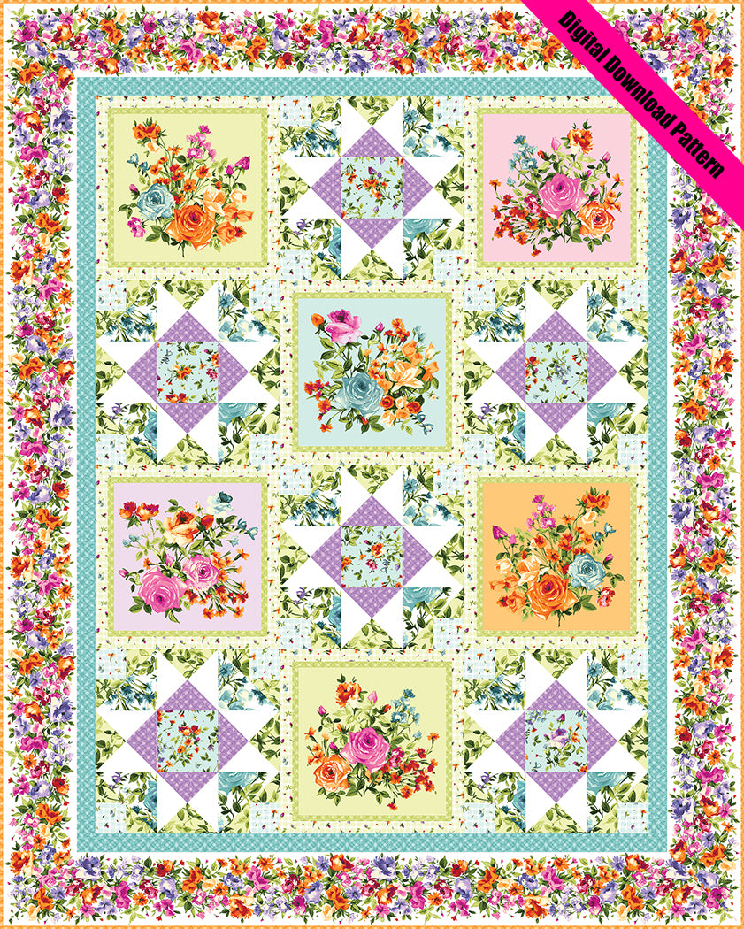 Full on Florals Quilt Pattern | 60" x 75" | Advanced Beginner