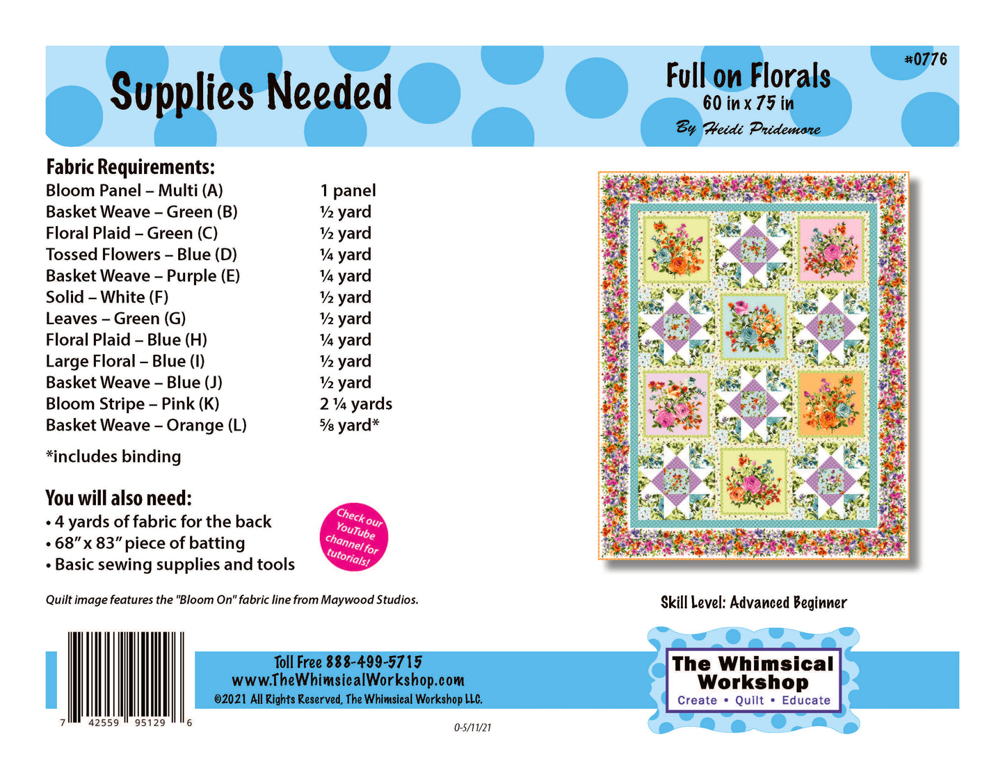 Full on Florals Quilt Pattern | 60" x 75" | Advanced Beginner