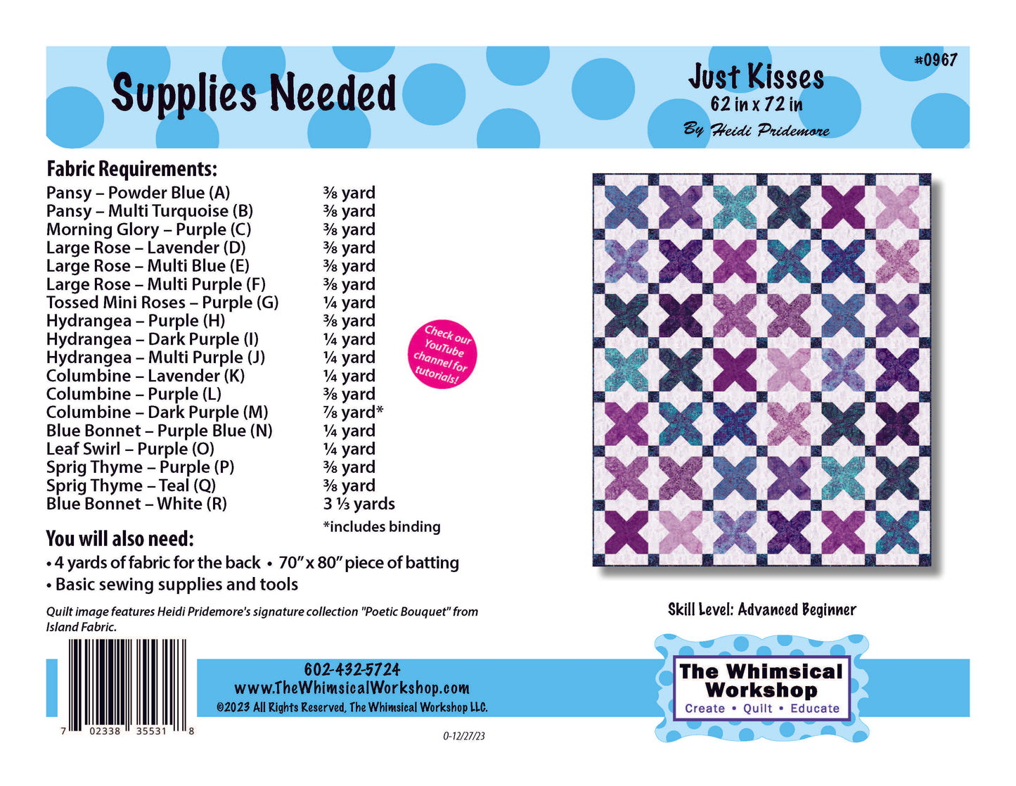 Just Kisses Pieced Quilt Pattern | Fabric Kit